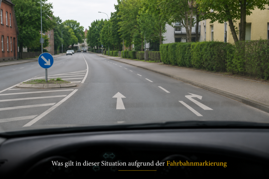 Was gilt in dieser Situation aufgrund der Fahrbahnmarkierung